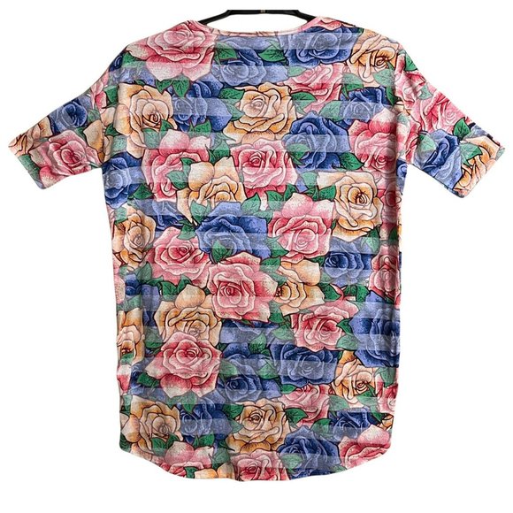 LuLaRoe Women IRMA Top Small Tunic All Over Rose Print High Low Multicolor EUC - Picture 2 of 12